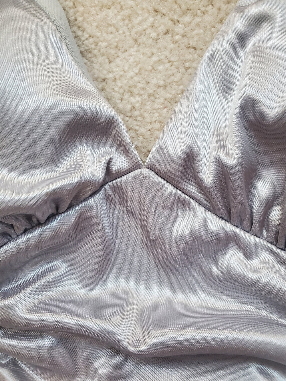 Ruby Rox Silver Backless Halter Ruched Satin Maxi Dress - Picture 2 of 6